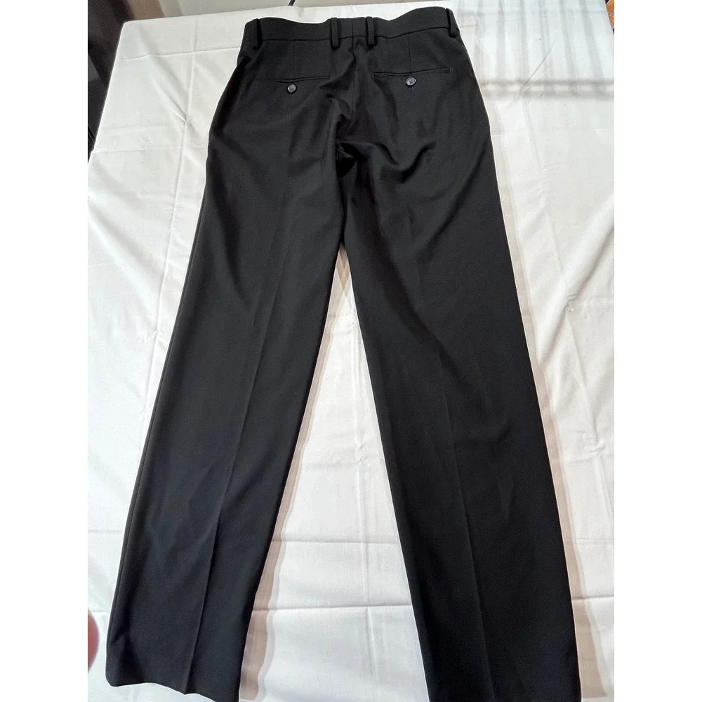 Haggar Mens Slim Fit Dress Pants Black Flat Front Trousers 30x30